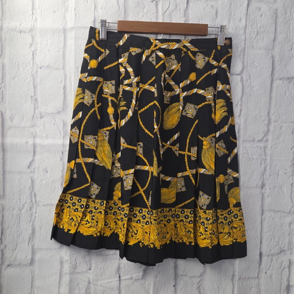 Vintage Norton McNaughton Size 10 Black Gold Chain Button Up Blazer Skirt Set - Picture 2 of 13